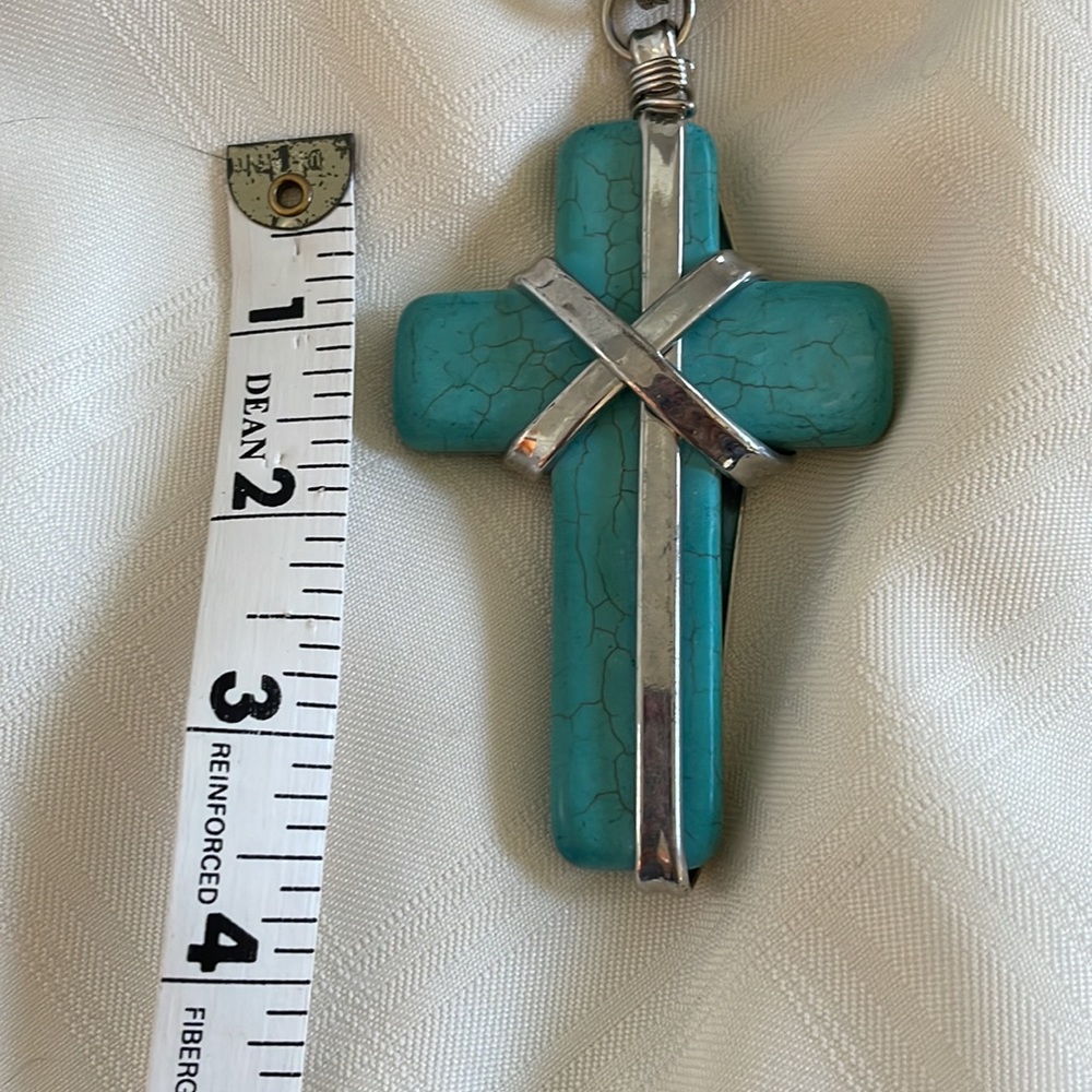 Beaded Necklace with Stone Cross - Picture 2 of 3